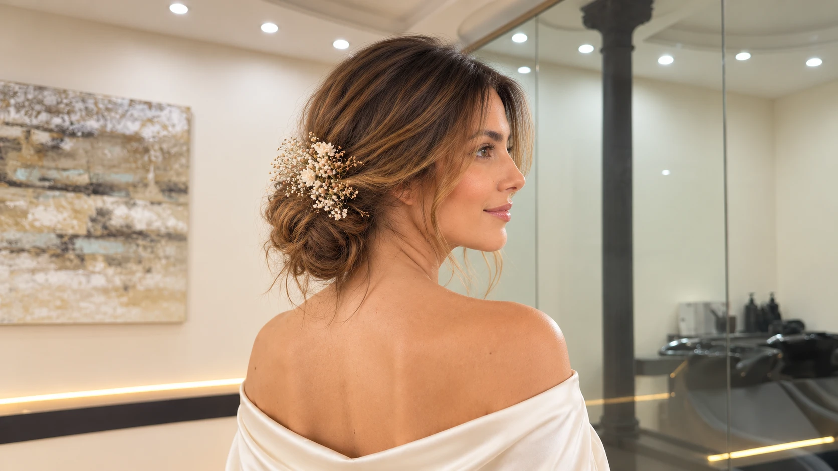 Imagen editorial creada con IA: recogido de novia en el entorno de Belyra